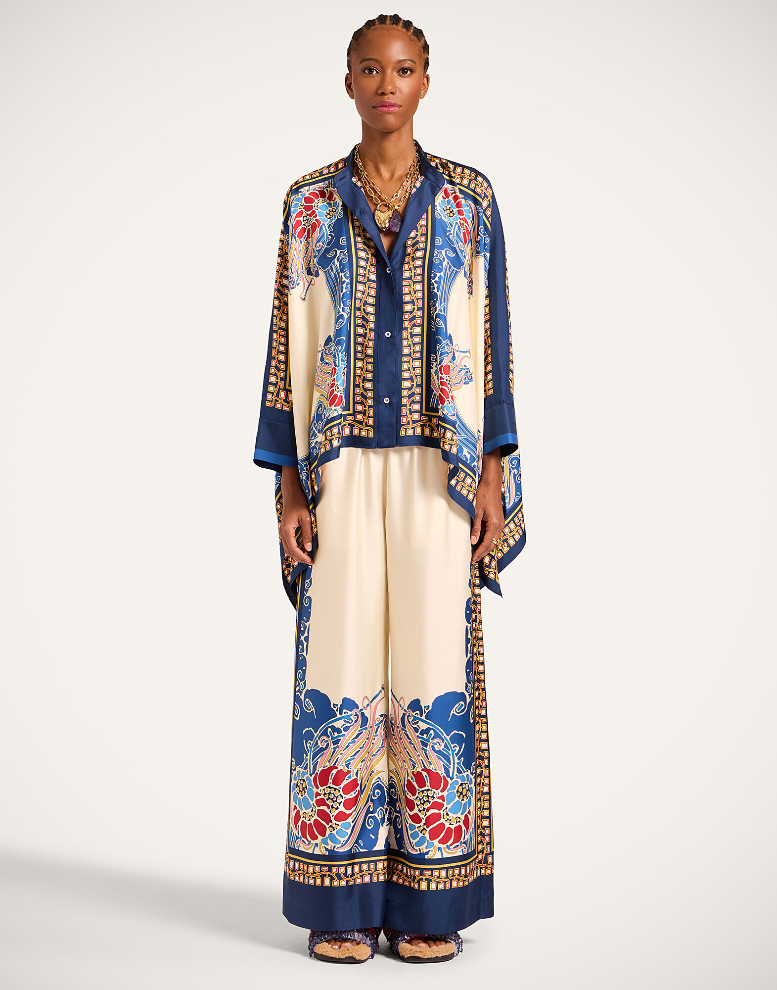 La DoubleJ Foulard Shirt Lemuria Plac&eacute;e Blue SHI0059SIL006LEM02BU03