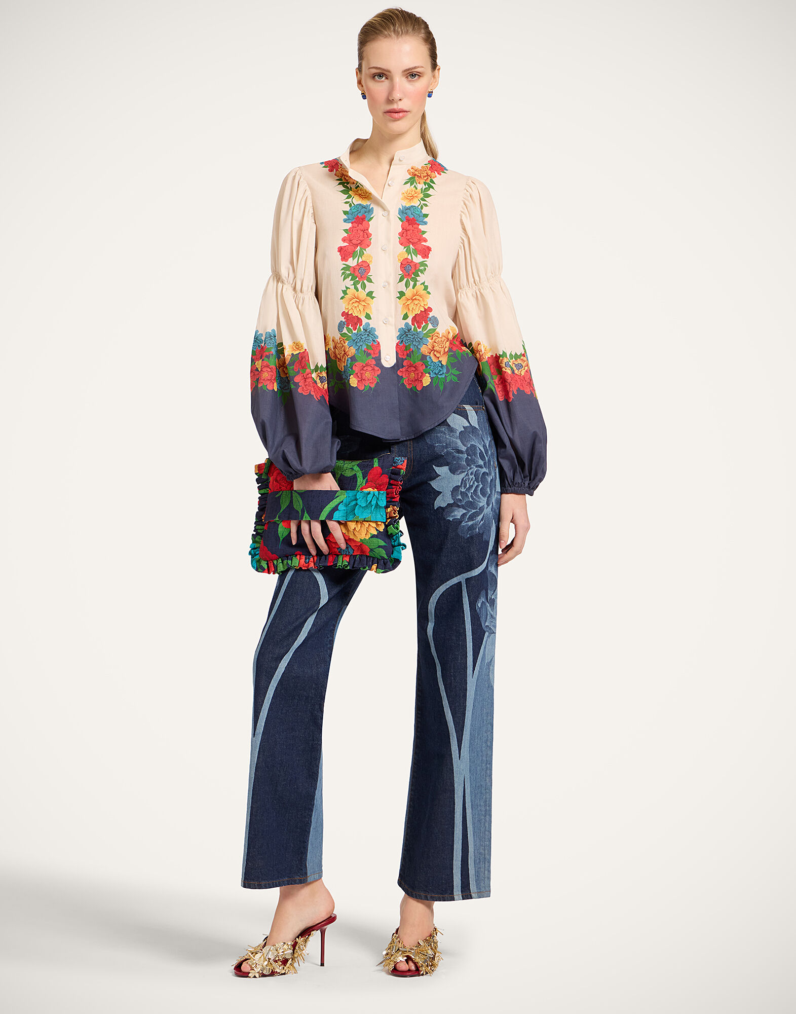 La DoubleJ Pina Shirt Princess Peony Plac&eacute;e Ivory SHI0166COT093PPE02WH04