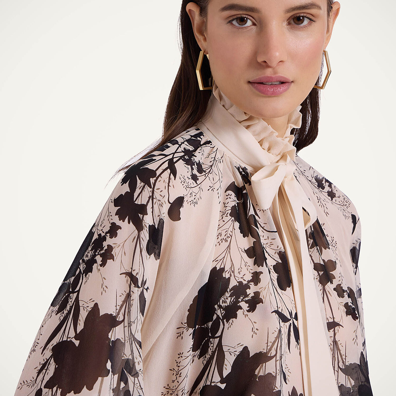 La Doublej Cerere Floral Silk Blouse In Stilo Placée Ivory