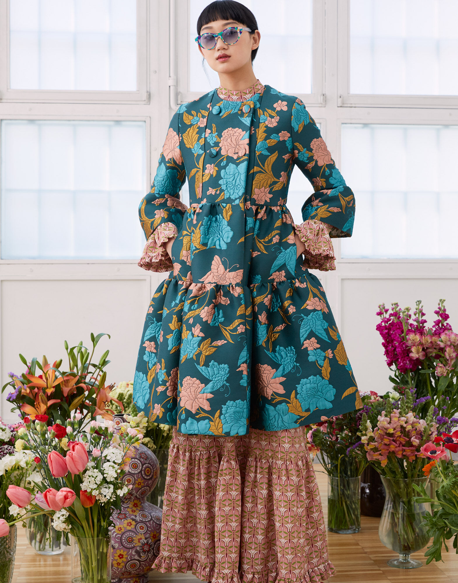 【LA DOUBLEJ】visconti tiered floral-print crepe maxi ドレス La Doublej Visconti Tiered Floral-print Crepe Maxi Dress