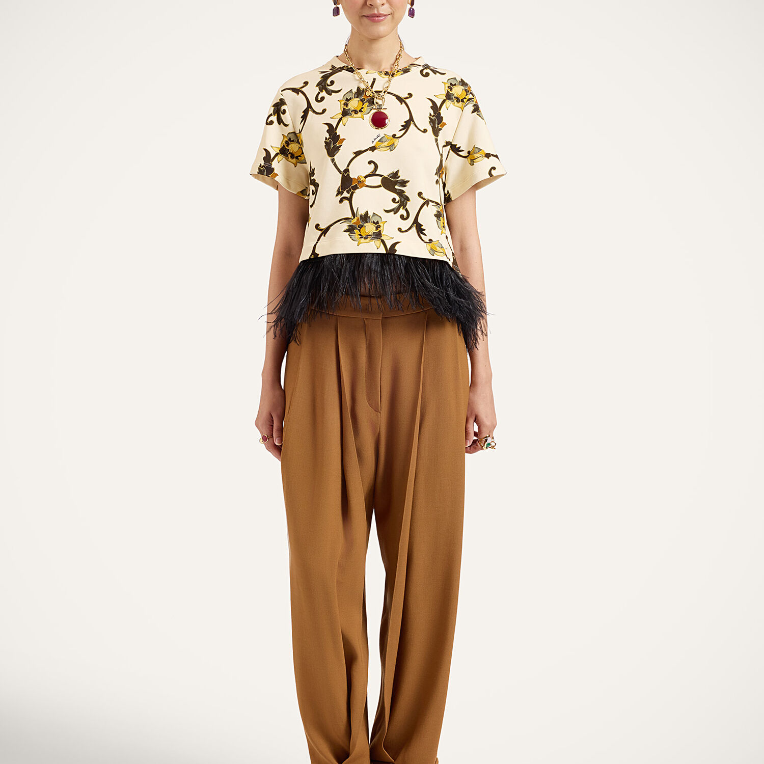 La Doublej Pleated Pants In Solid Tobacco