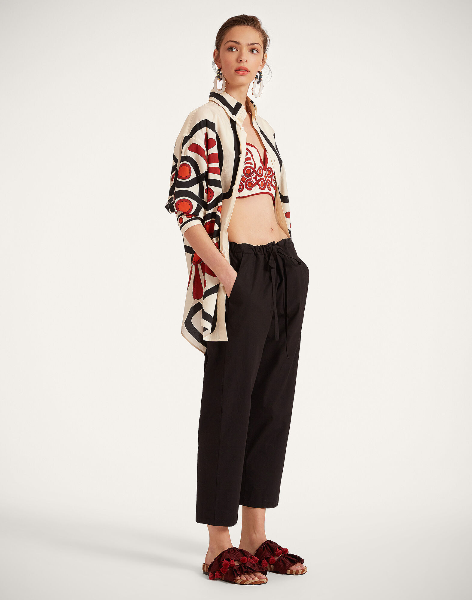 La DoubleJ Drawstring Pants Solid Black TRO0053COT043SOLIDBL01