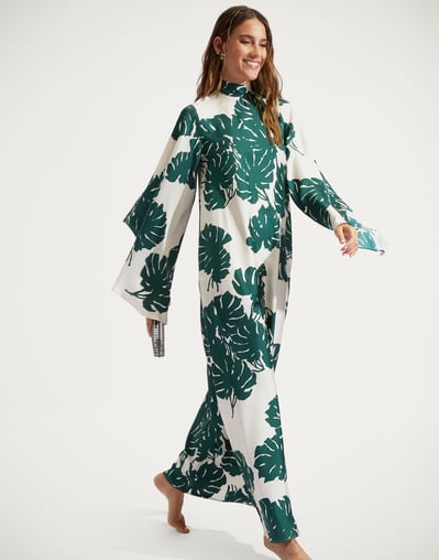 la double j silk dress La DoubleJ Roy Pansy-Print One-Shoulder Silk Twill Maxi Dress
