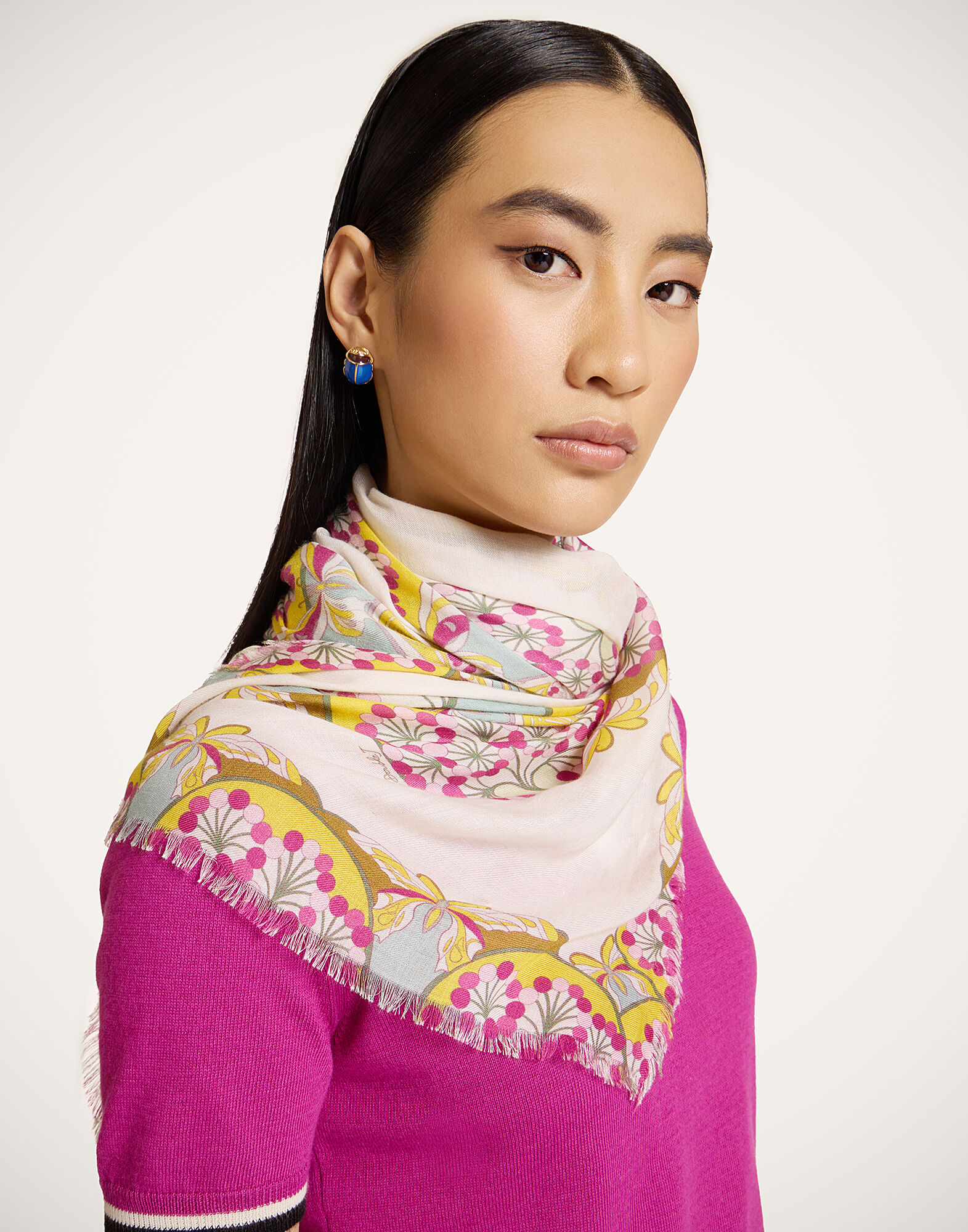 La DoubleJ Scarf (70X180) Florette Plac&eacute;e Fuchsia SCA0097MOS001FLO08PI03