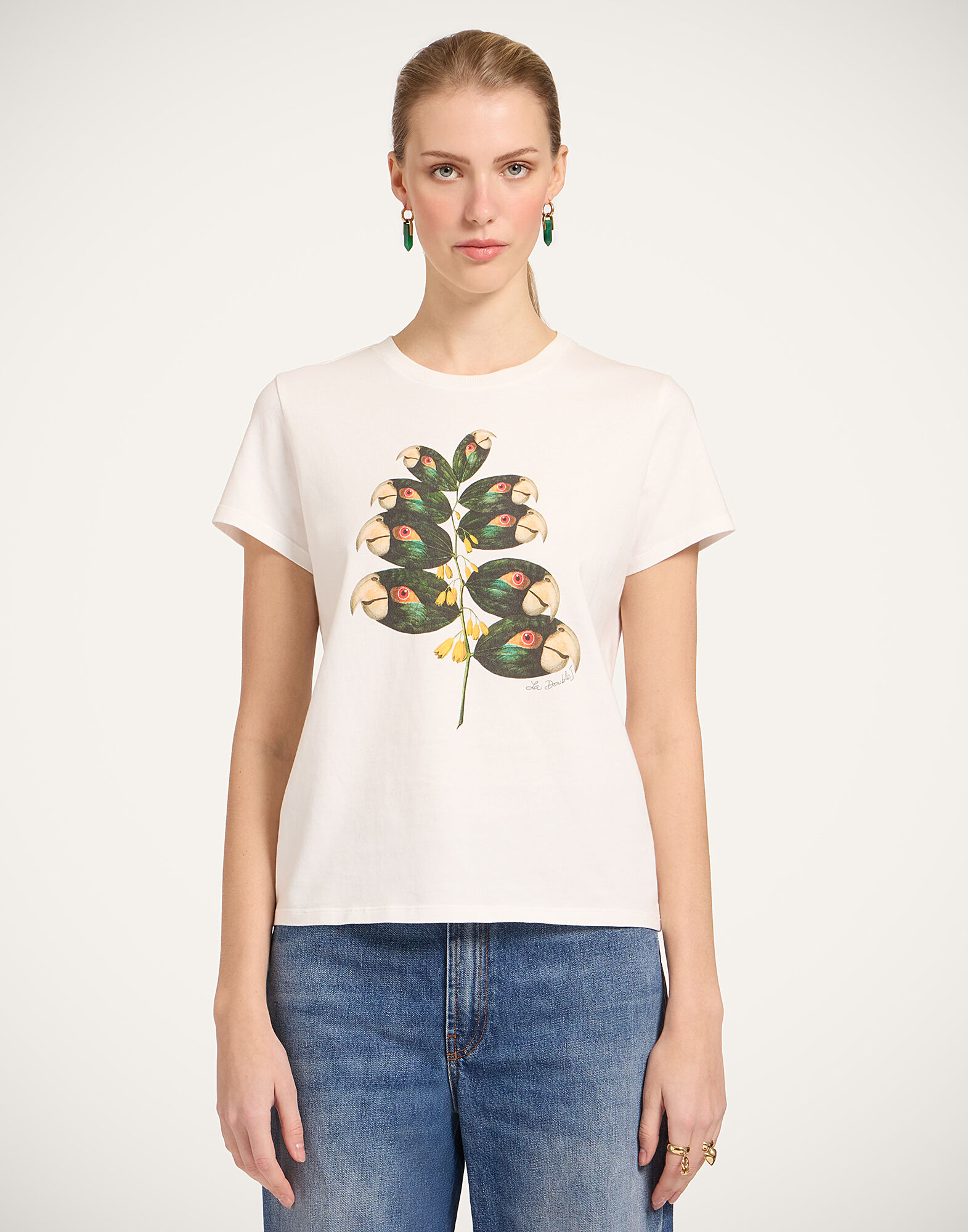 La DoubleJ High Tee Shirt Parrotstem Ecru TSH0069JER079PAS02BR05