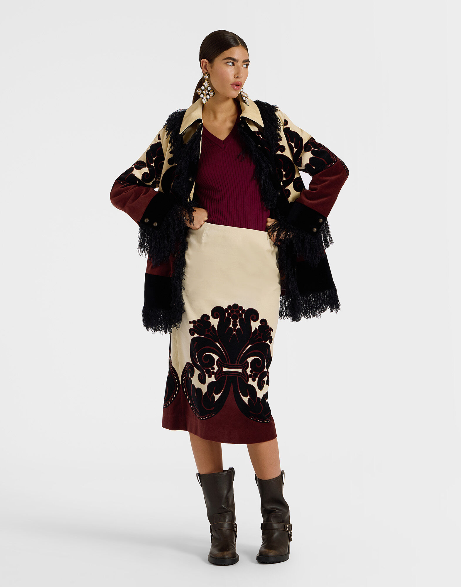 La DoubleJ Pencil Skirt Corsini Plac&eacute;e Cream SKI0022COT060INI02WH03