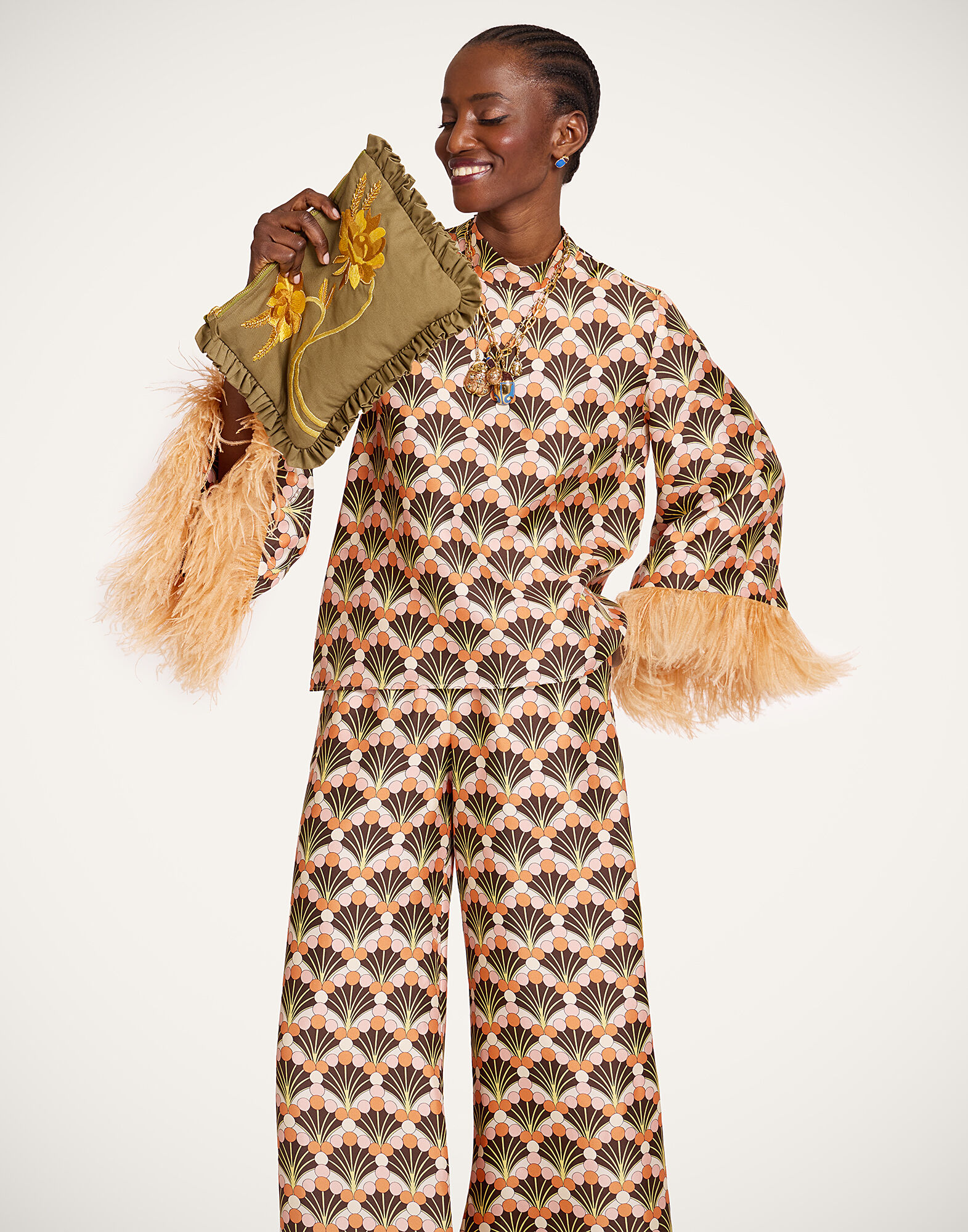 La DoubleJ Make An Exit Top Florette Fan Brown TOP0104SIL001FLF02BR02