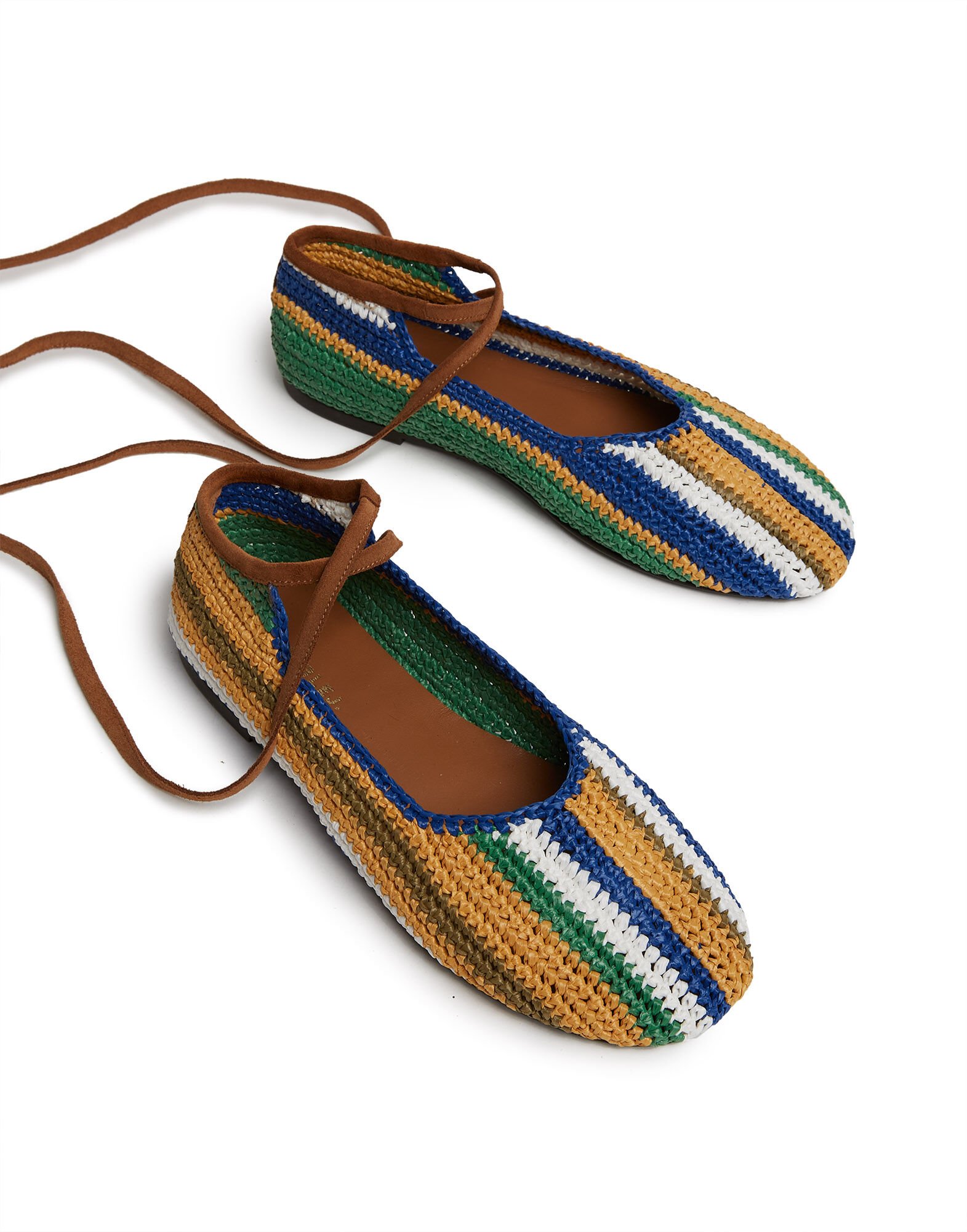La DoubleJ striped snakeskin-effect ballerina shoes - Blue