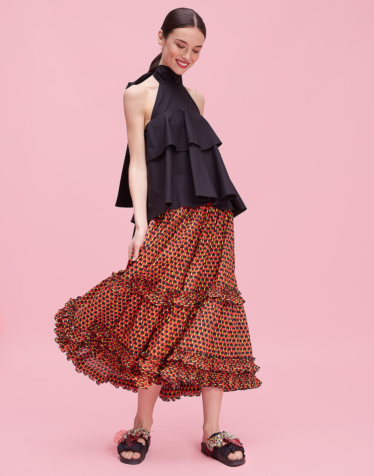 LaDoubleJ Salsa Skirt Ping Pong Rosso SKI0020COT001PIN0002