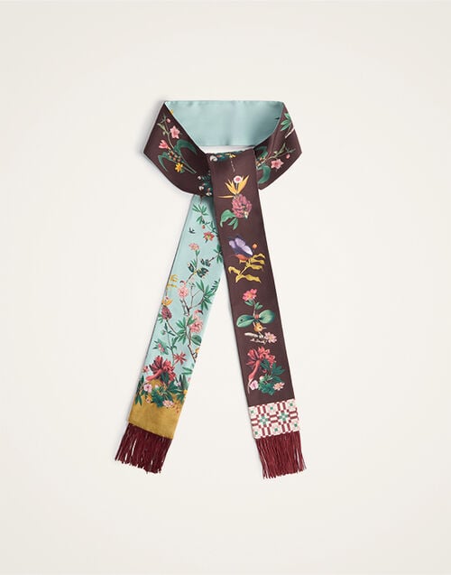 La DoubleJ Skinny Scarf La DoubleJ Skinny Scarf Zooflora Placée Light Blue SCA0075SIL006ZOF06BU01