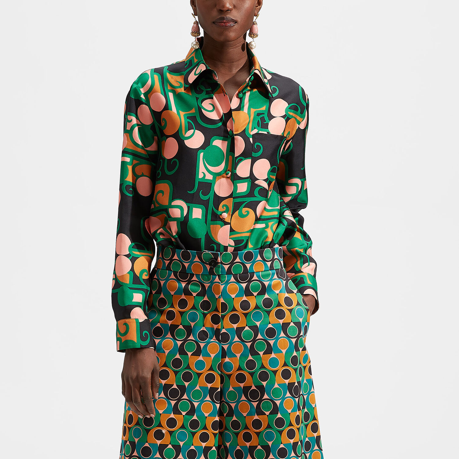 La Doublej Abstract-print Silk Shirt In Deco