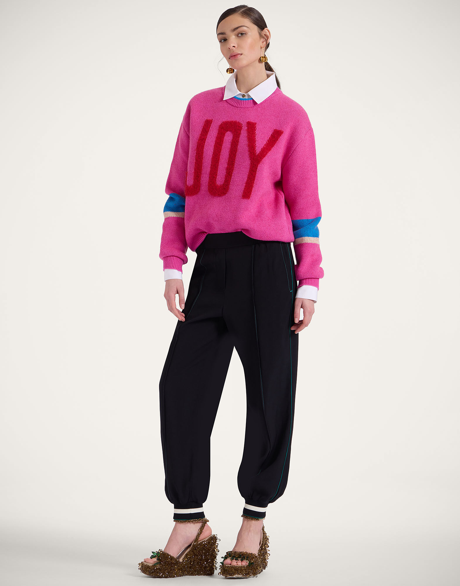 La DoubleJ Joy Sweater Color Block Pink & Red PUL0248KNI156VA353PI01
