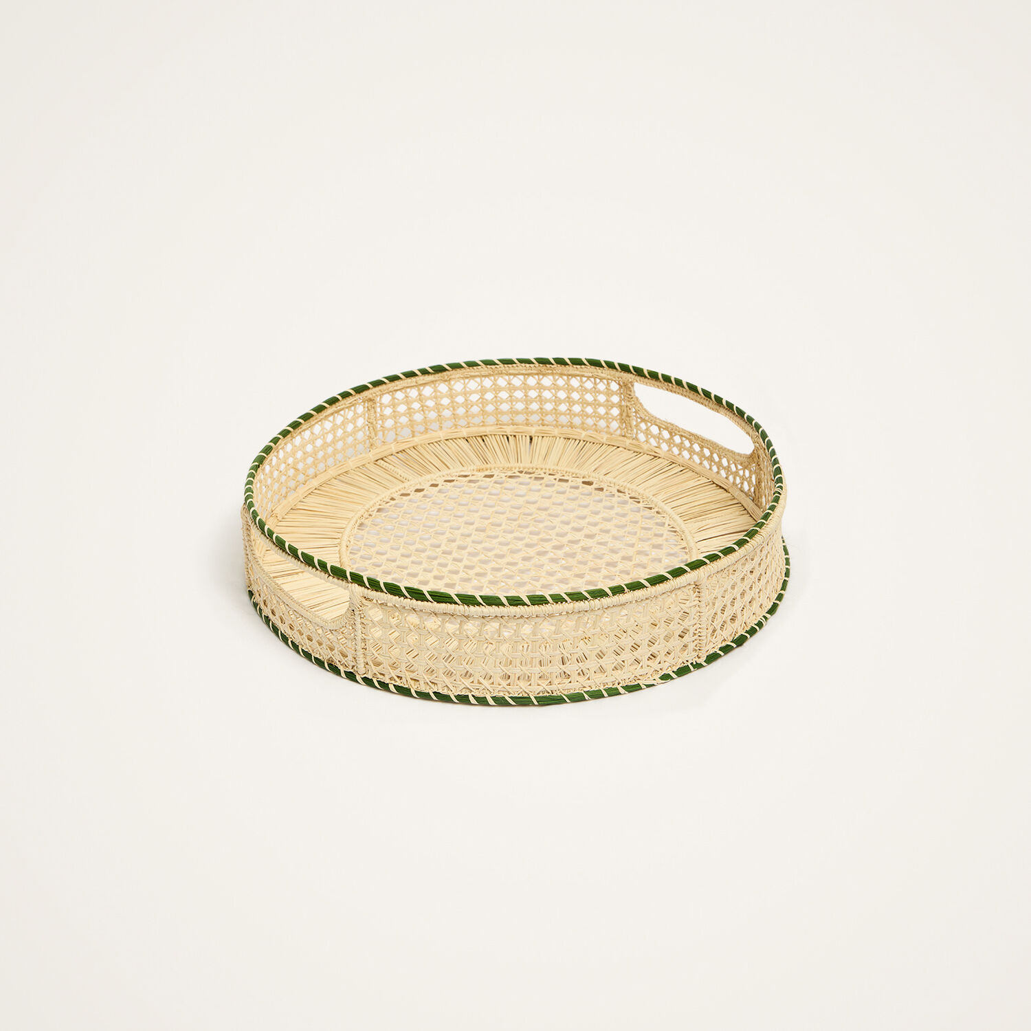 La Doublej Raffia Tray In Green