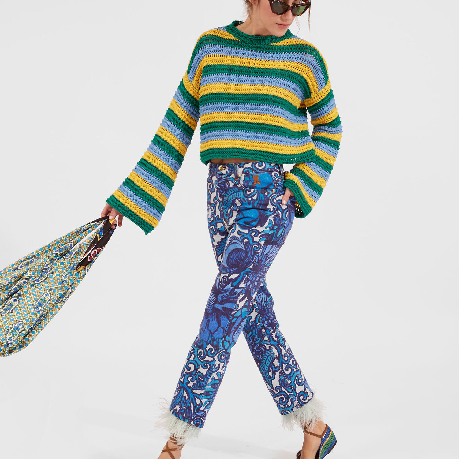 LA DOUBLEJ FANCY CROP JEANS (WITH FEATHERS) 