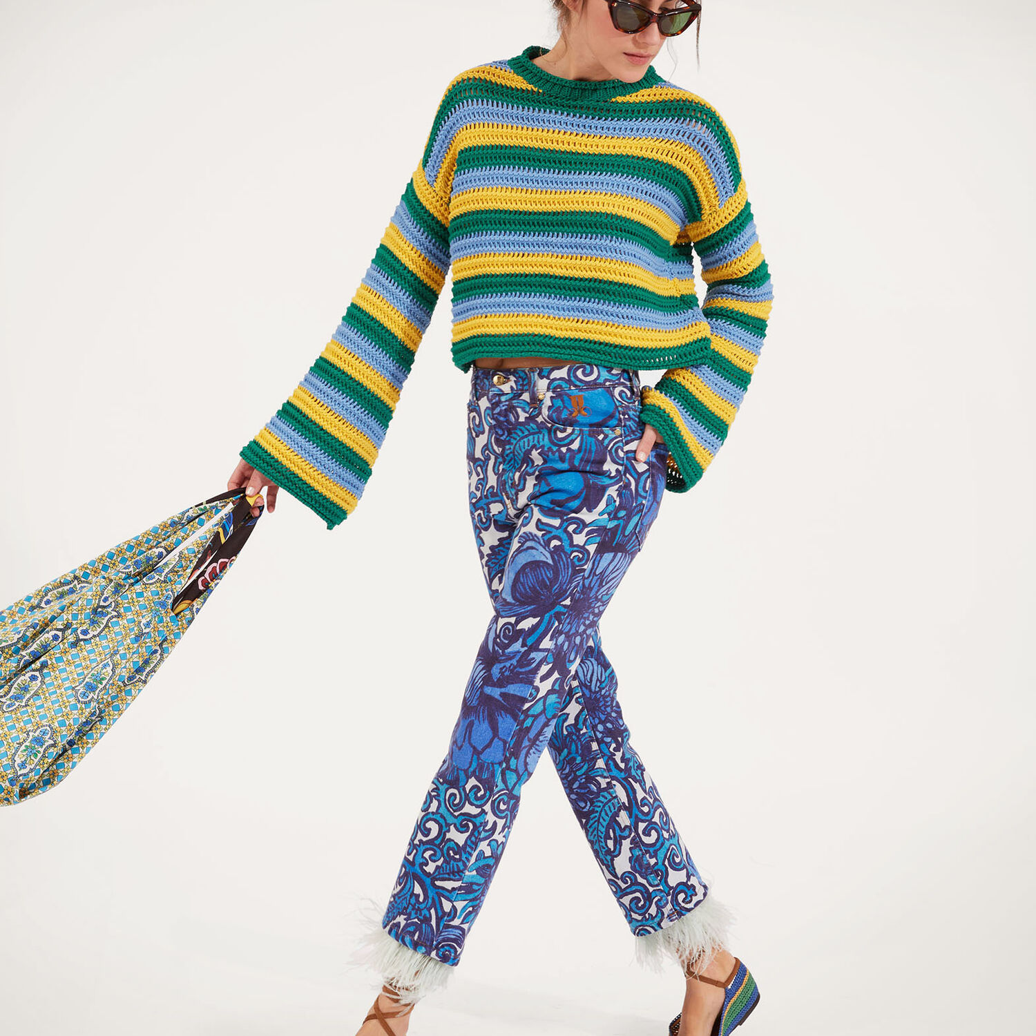 La Doublej Fancy Crop Jeans (with Feathers) In Anemone