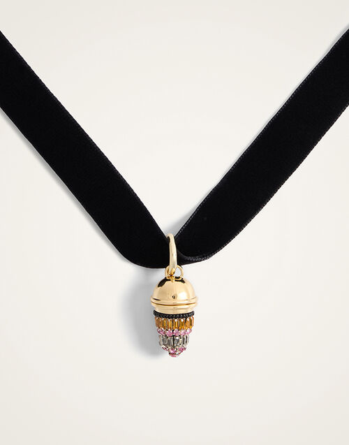 La DoubleJ Lantern Necklace 24K Gold Plate & Crystal Embroidery NEC0048BRA004SOLIDPI01