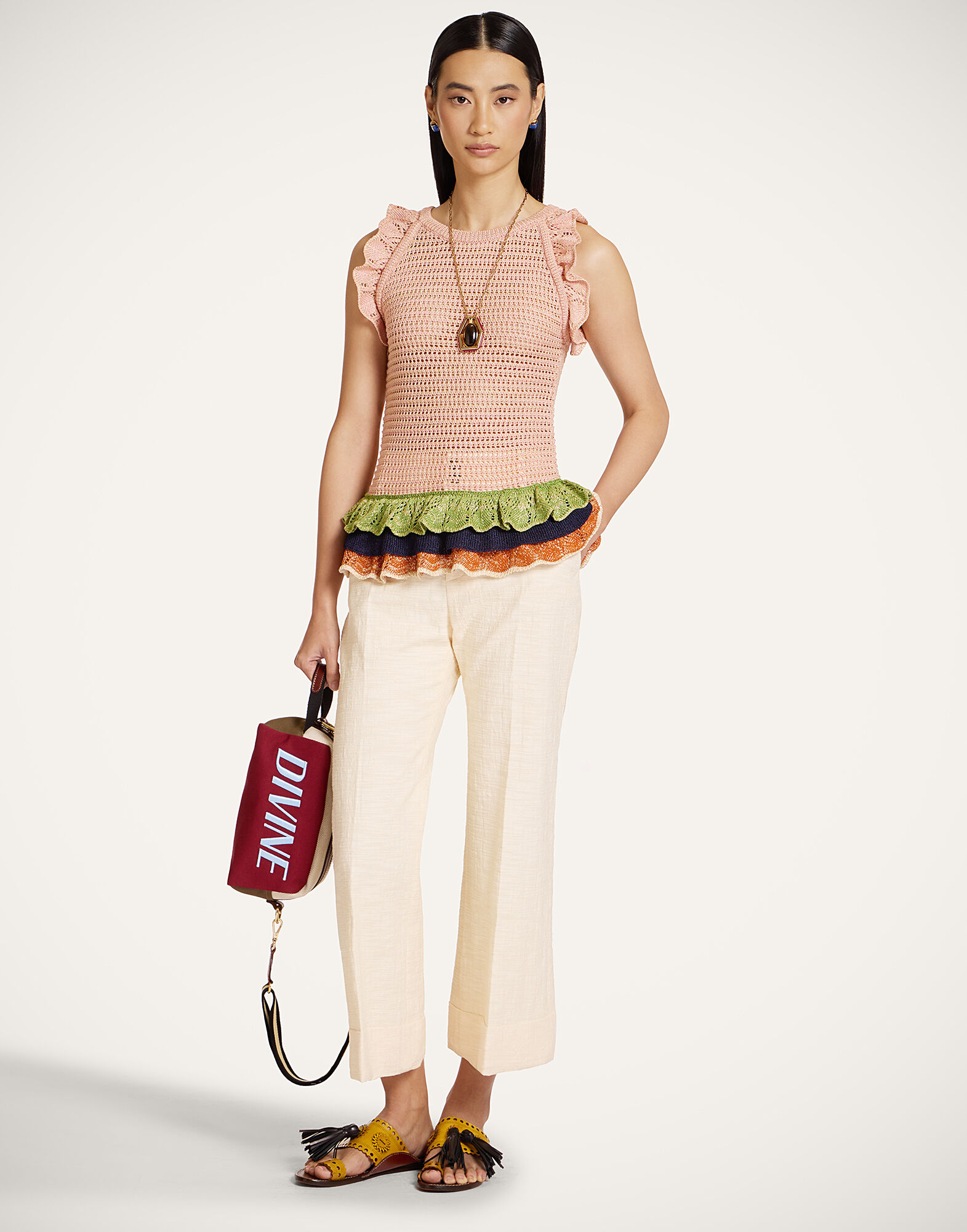 La DoubleJ Eight Counts Crop Top Color Block Pink & Green PUL0368KNI199VA471PI01