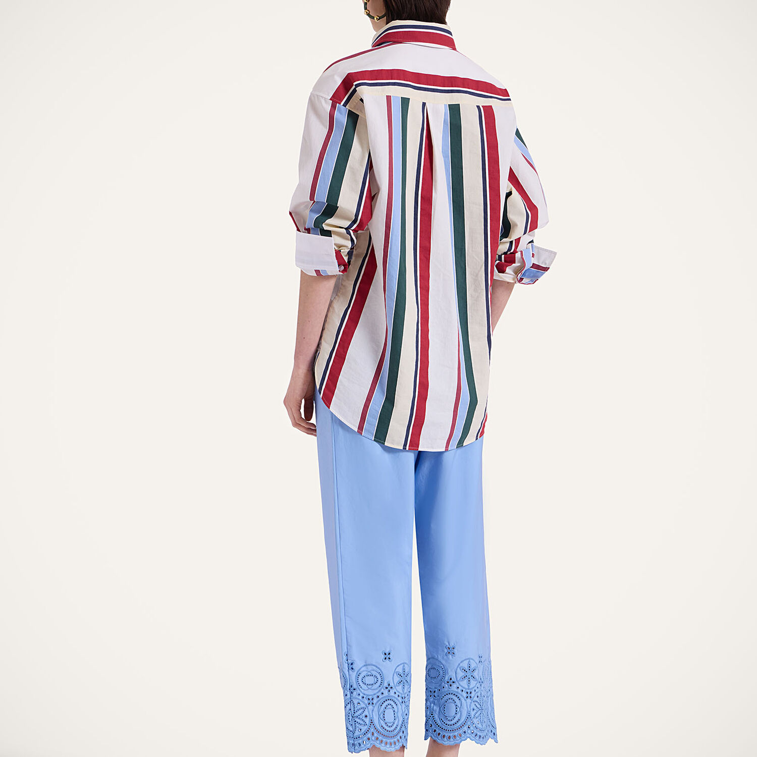 La Doublej Broderie Anglaise Cotton-blend Poplin Straight-leg Pants In Eclipse Light Blue