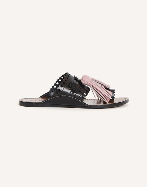 La DoubleJ Sandy Slides Solid Black SHO0110LEA014SOLIDBL01