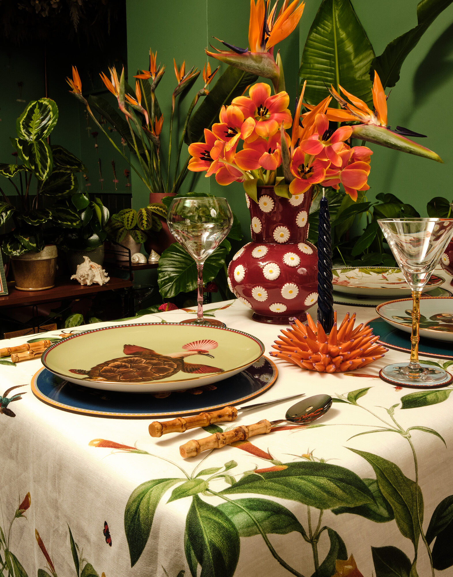 La DoubleJ Large Tablecloth Bosco Blooms Green TBC0018LIN008BOS02GR02