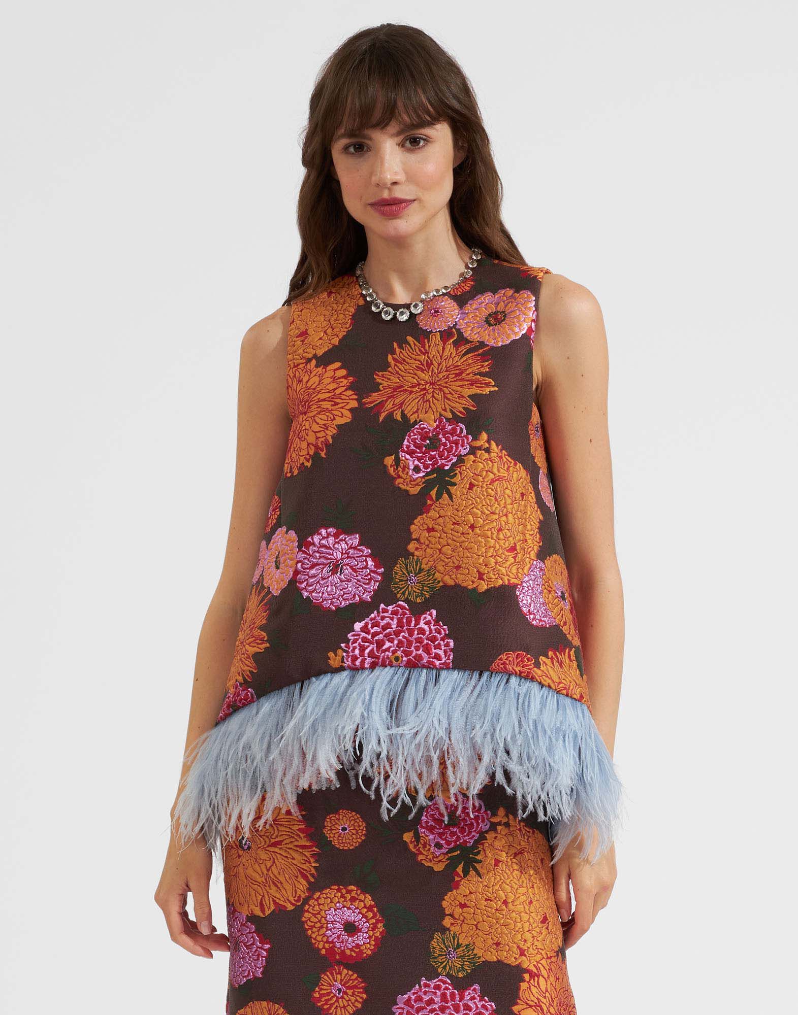 La DoubleJ La Scala Top (With Feathers) Gin Chocolate TOP0013JCQ048GYN02BR07