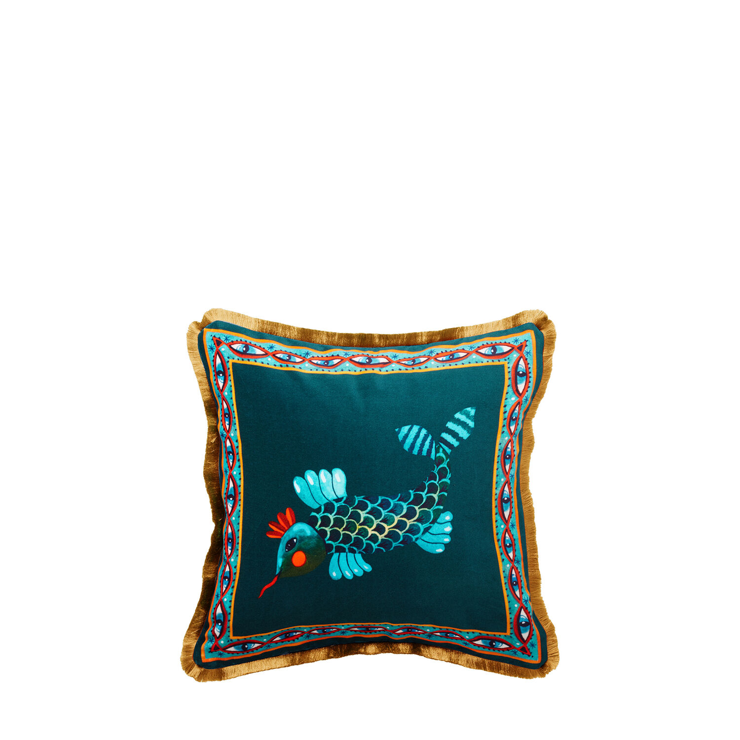 La Doublej Velvet Cushion (45x45) In Fish Friend