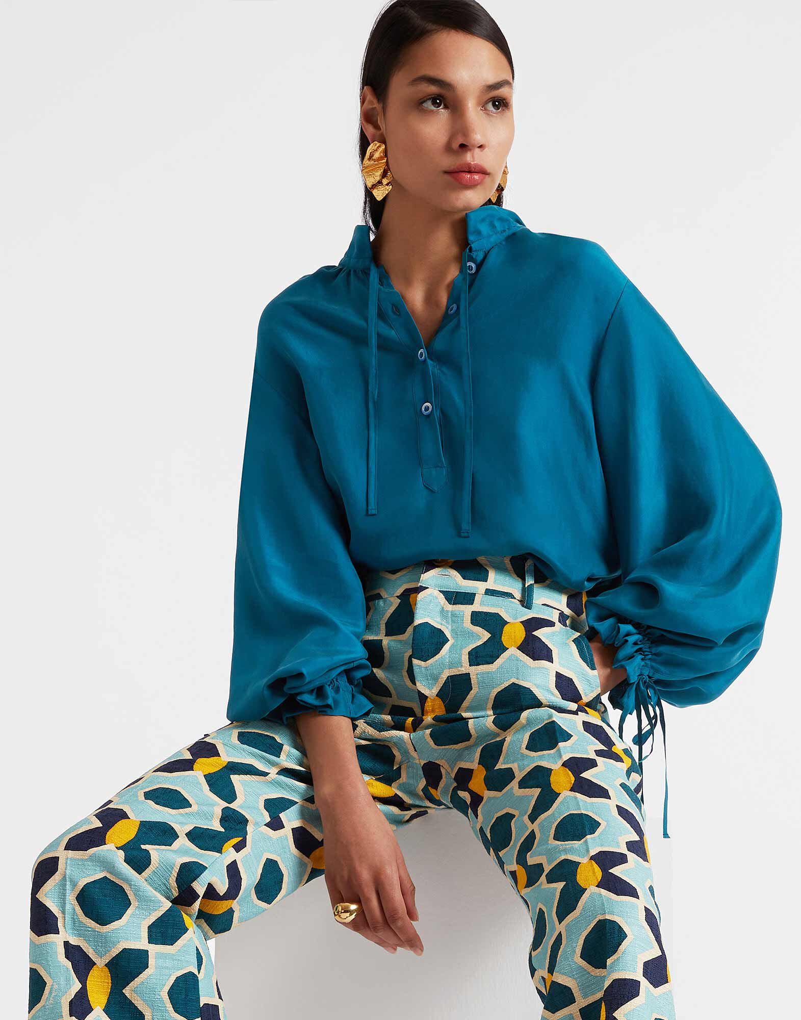 Shirt And Sassy in Solid Blue Petrol for Women | La DoubleJ