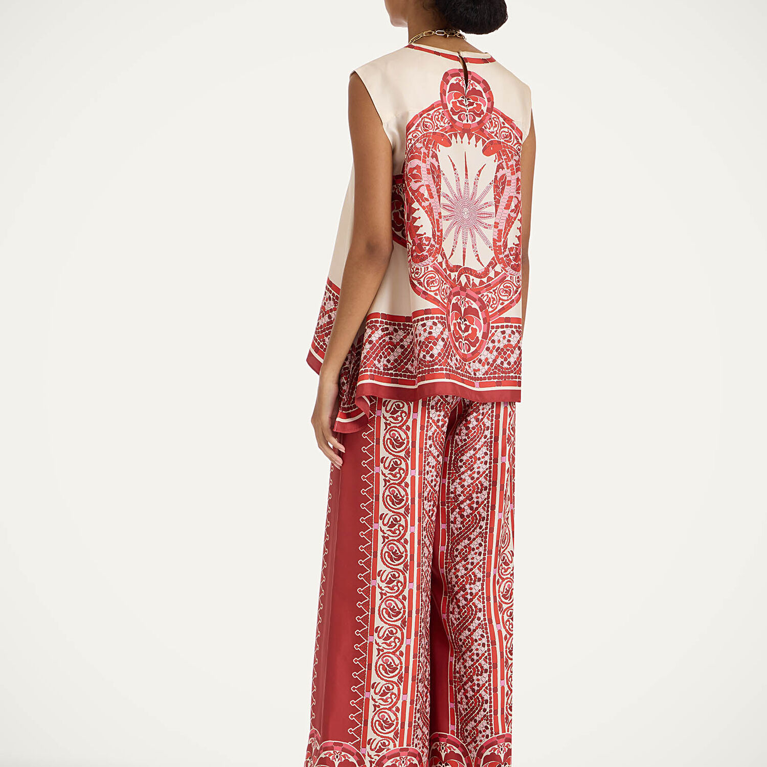 La Doublej Icon Palazzo Printed Silk-twill Wide-leg Pants In Red