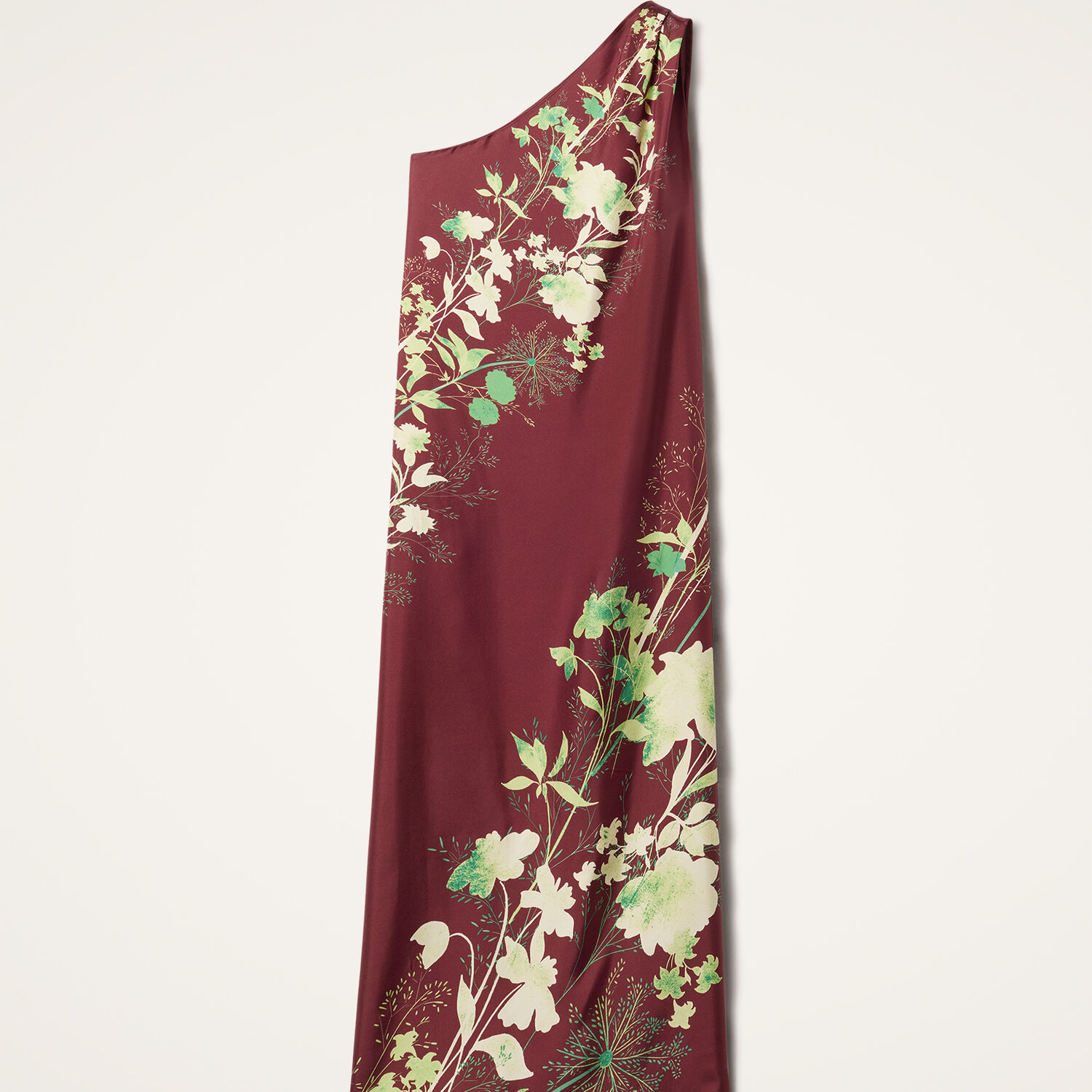 La Doublej Roy One-shoulder Floral Silk Maxi Dress In Woodland Placée Burgundy