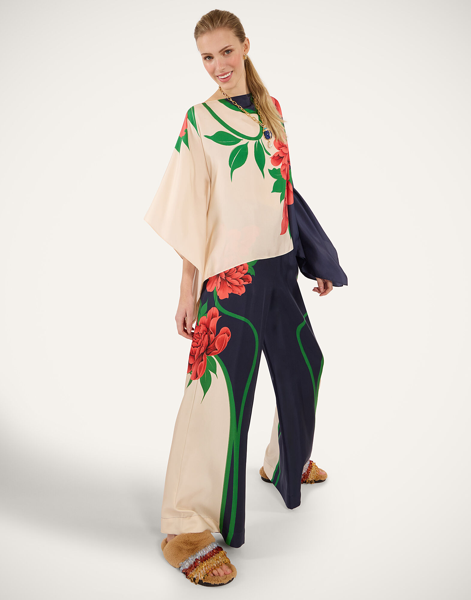 La DoubleJ Palazzo Pants Queen Peony Plac&eacute;e Blue TRO0026SIL001QPE02BU03