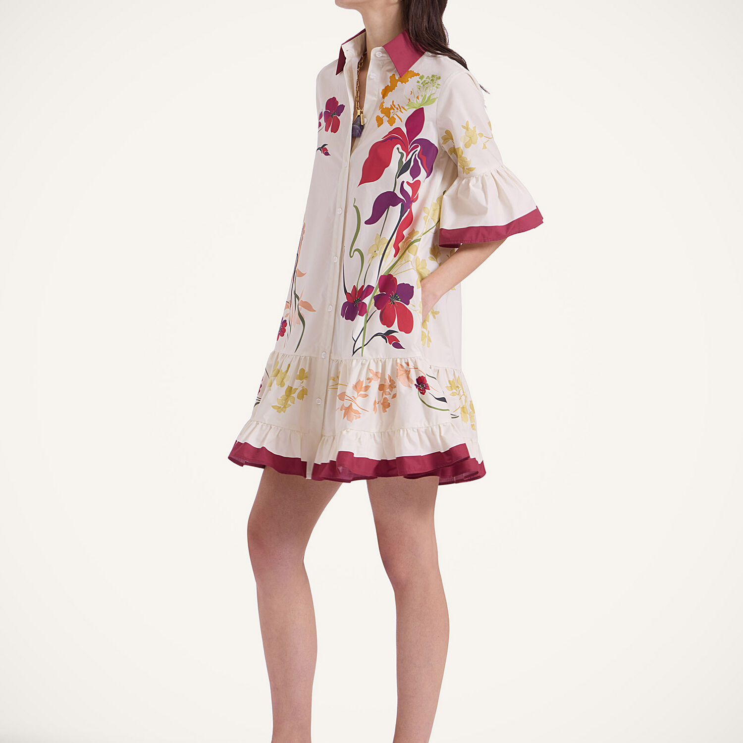 La Doublej Choux Floral Cotton Poplin Shirt Dress In Corsage Placée Ivory