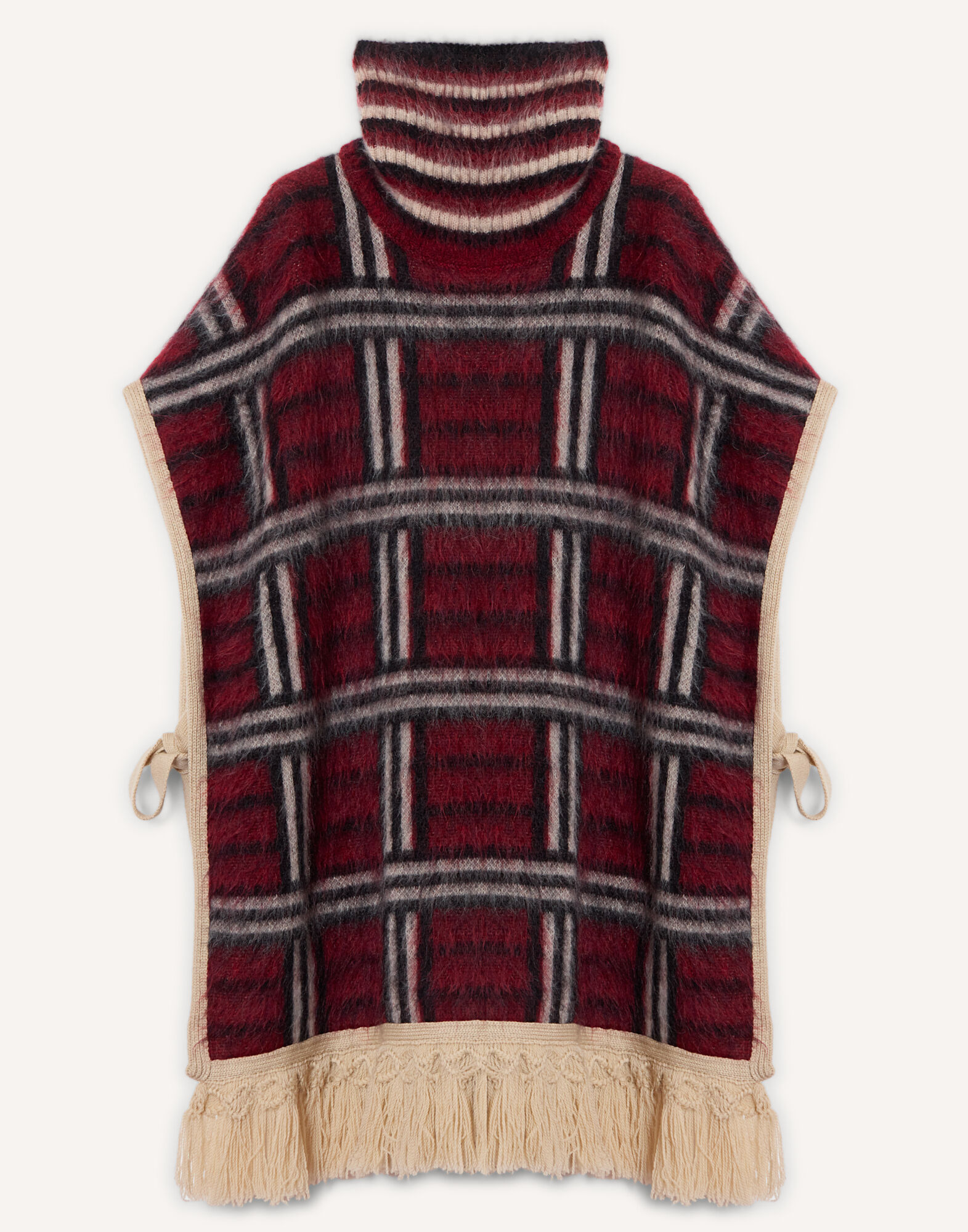 La DoubleJ Check Poncho Kells Check Burgundy, Black, and Ecru SCA0112KNI220VA518RE07