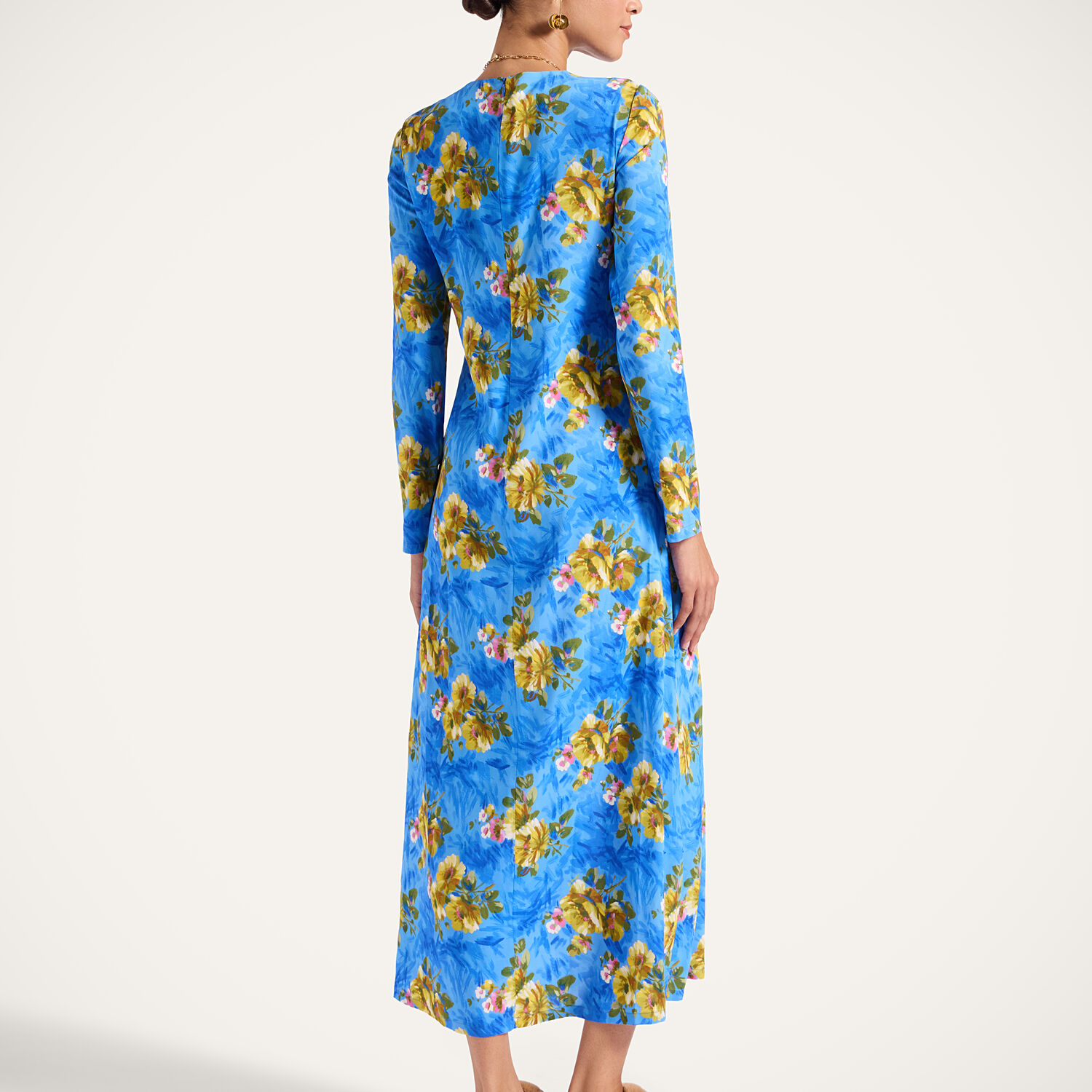 La Doublej Long-sleeve Floral-print Maxi Dress In Blue