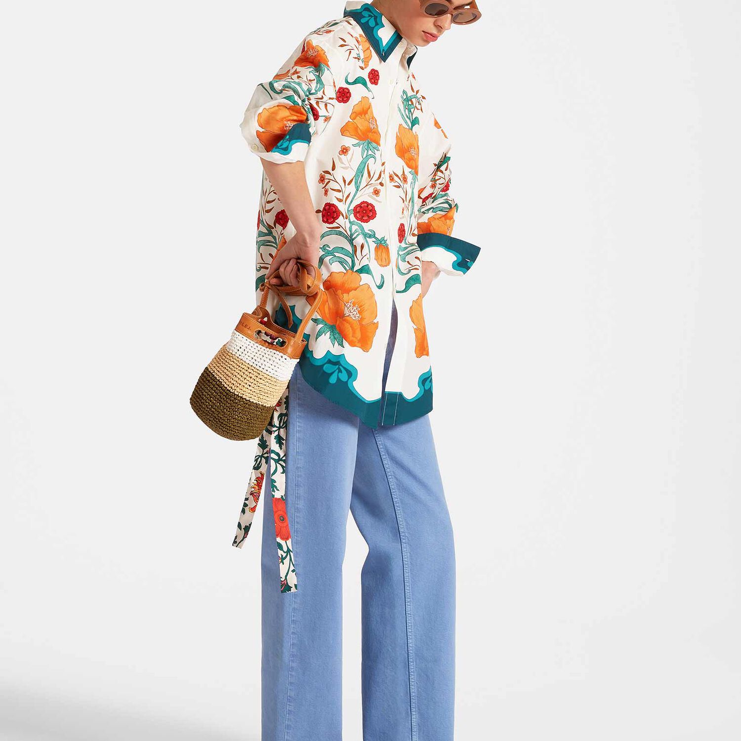 La Doublej + Orlebar Brown Better Than Your Boyfriend's Floral-print Cotton Shirt In Morpheus Placée Orange
