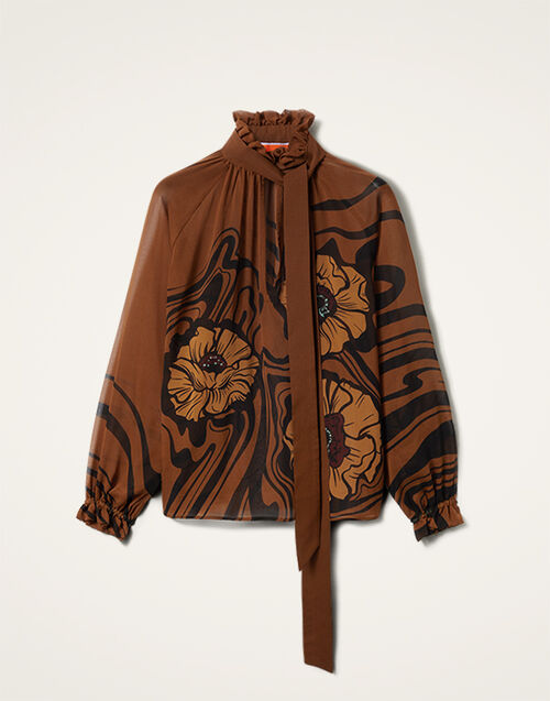 La DoubleJ Cerere Blouse Big Blooms Placée Brown SHI0086SIL014PFI06BR02