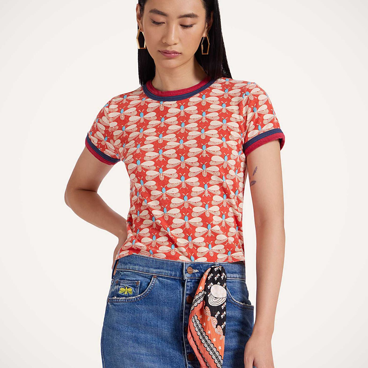 La Doublej Itty Bitty Double Binding Ringer T-shirt In Pull My Petaltail Orange
