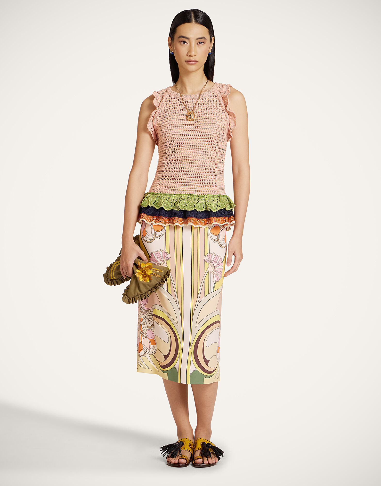 La DoubleJ Eight Counts Crop Top Color Block Pink & Green PUL0368KNI199VA471PI01