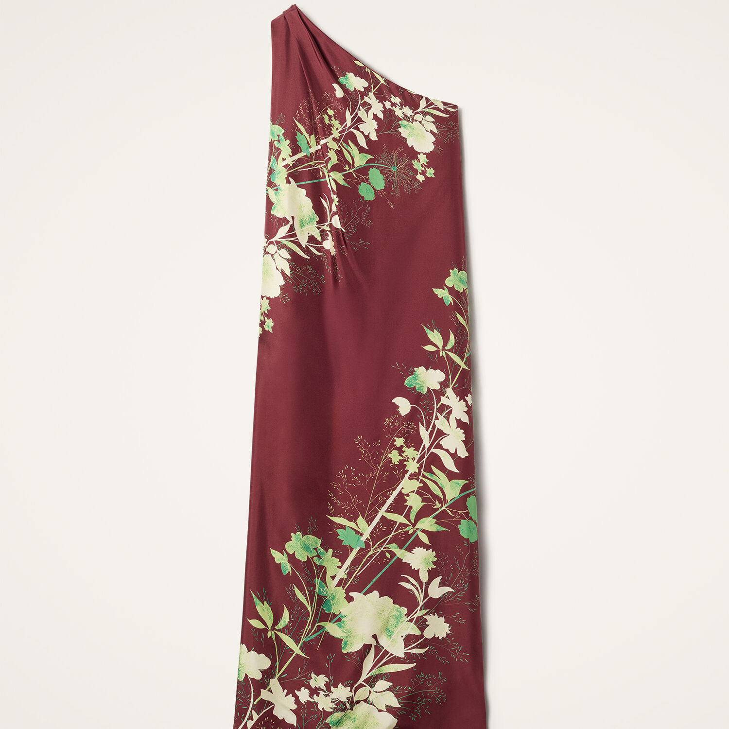 La Doublej Roy One-shoulder Floral Silk Maxi Dress In Woodland Placée Burgundy