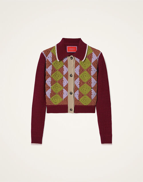 La DoubleJ Crochet Mini Cardigan Multicolor Green & Lilac PUL0303KNI174VA390RE07