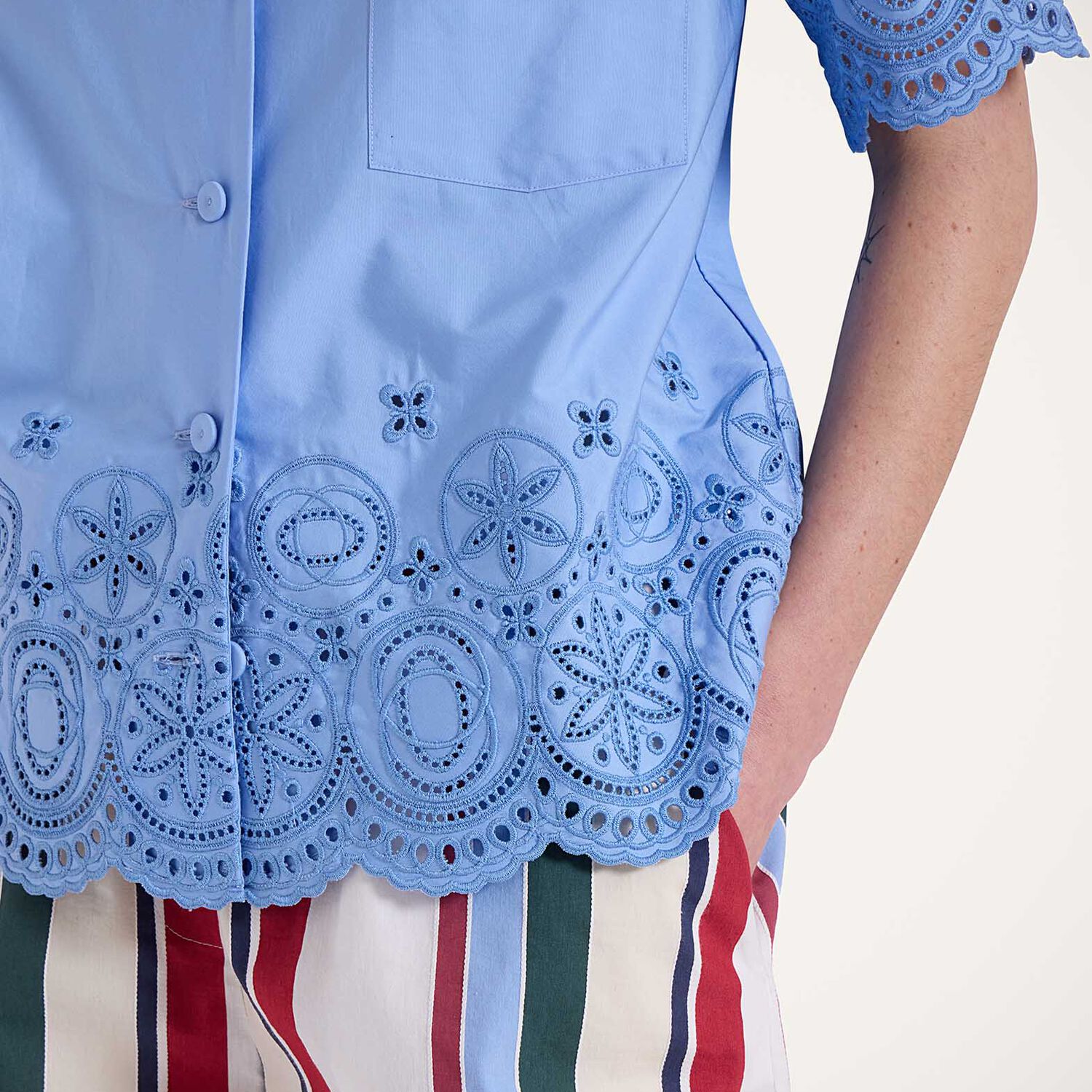 La Doublej Scalloped Broderie Anglaise Cotton-blend Shirt In Eclipse Light Blue