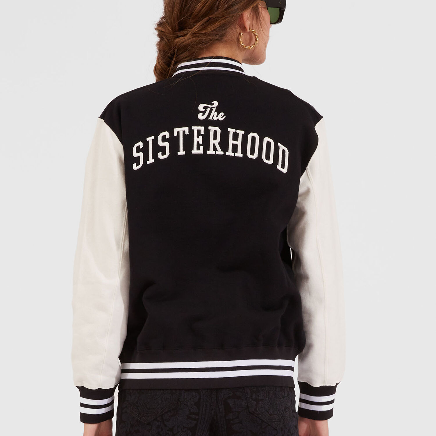 Shop La Doublej Embroidered Sisterhood Varsity Bomber In Solid Black