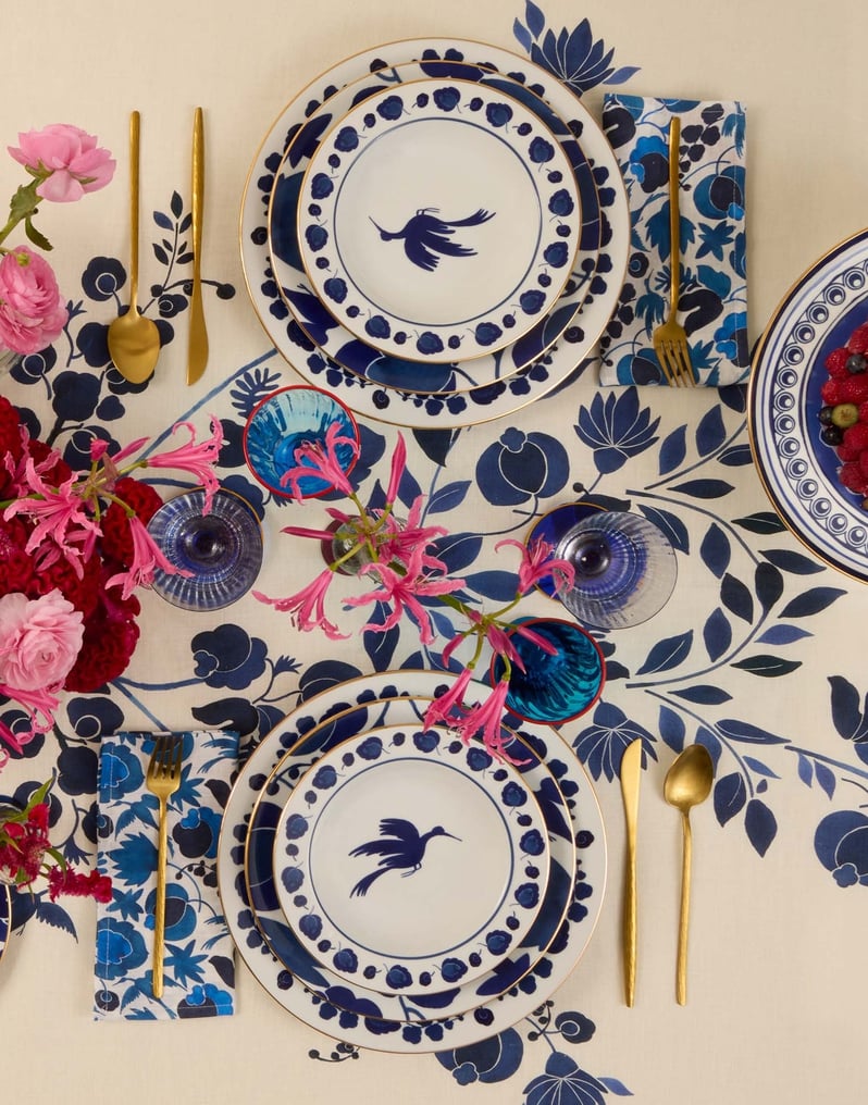 La DoubleJ Large Tablecloth La DoubleJ Large Tablecloth Wildbird Placée Blue TBC0018LIN008BIR04BU03