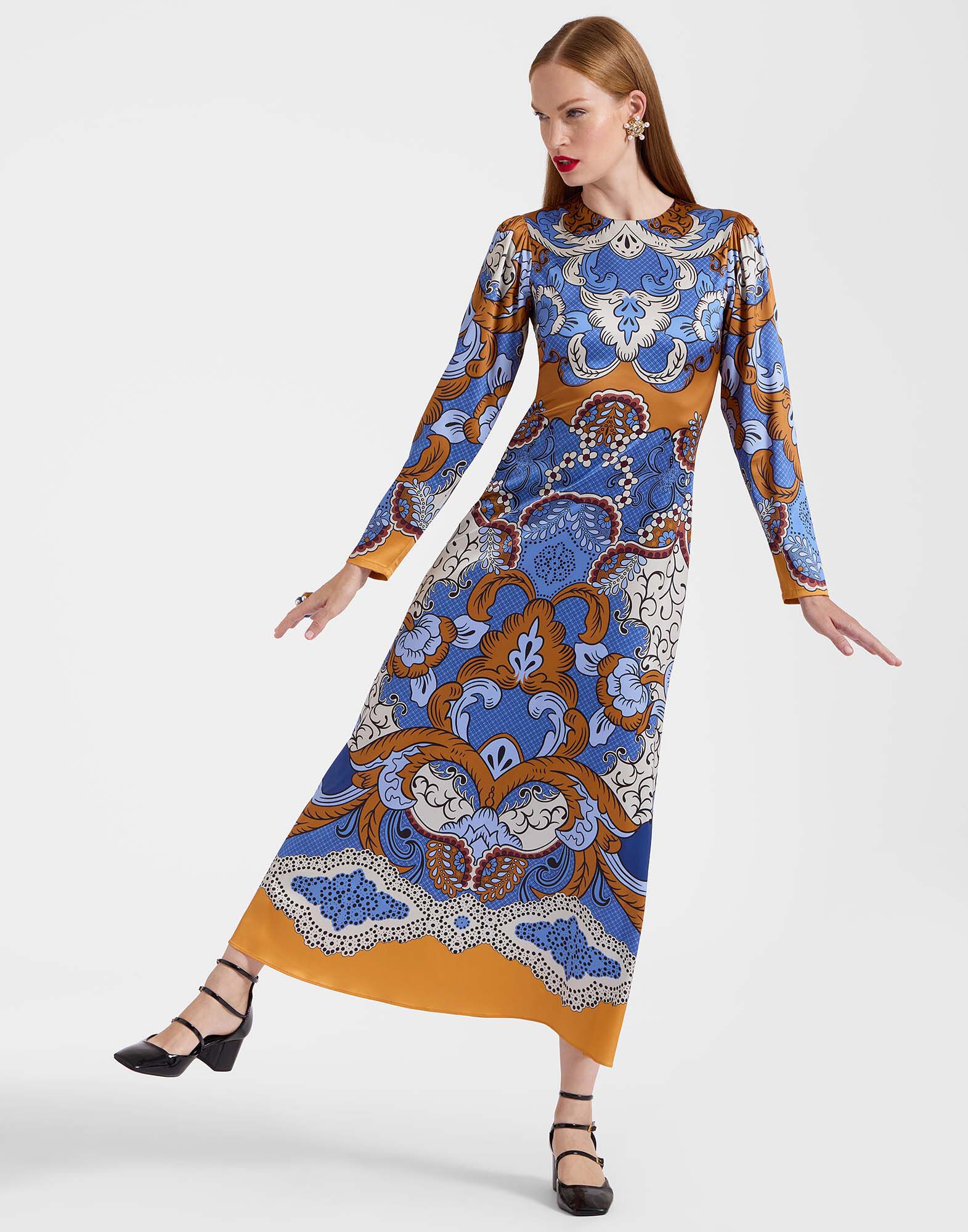 Clingy Swing Dress in Portal Placee Light Blue for Women La DoubleJ