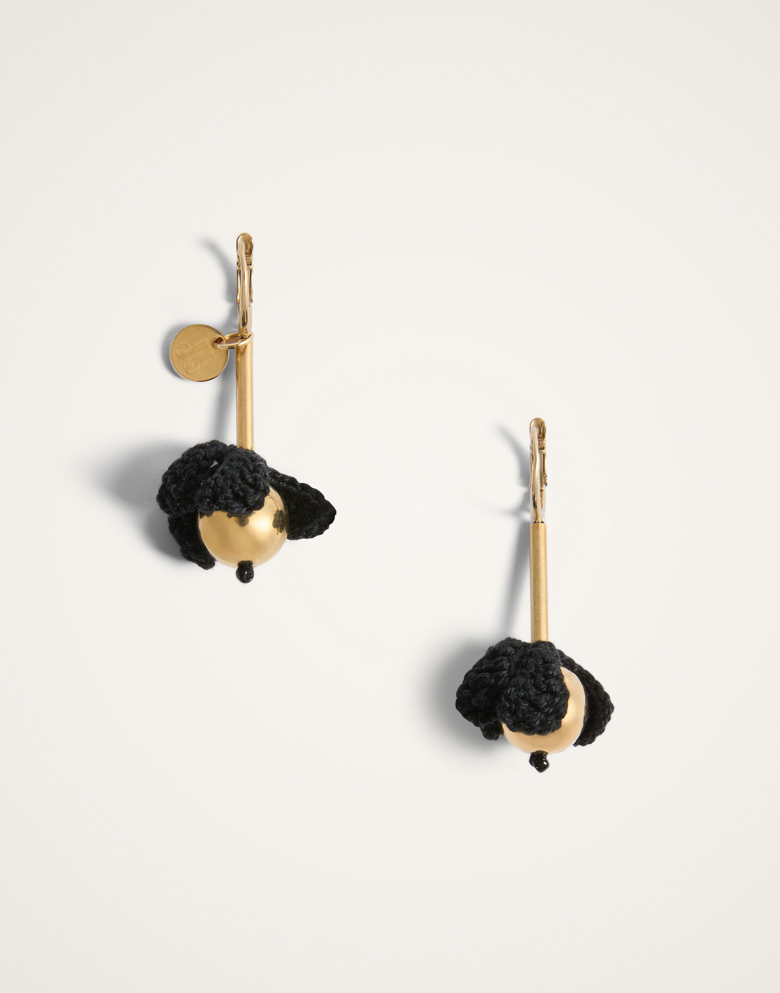 La DoubleJ Bouquet Drop Earrings 24K Gold Plate & Black Cotton Crochet EAR0075BRA010SOLIDBL01