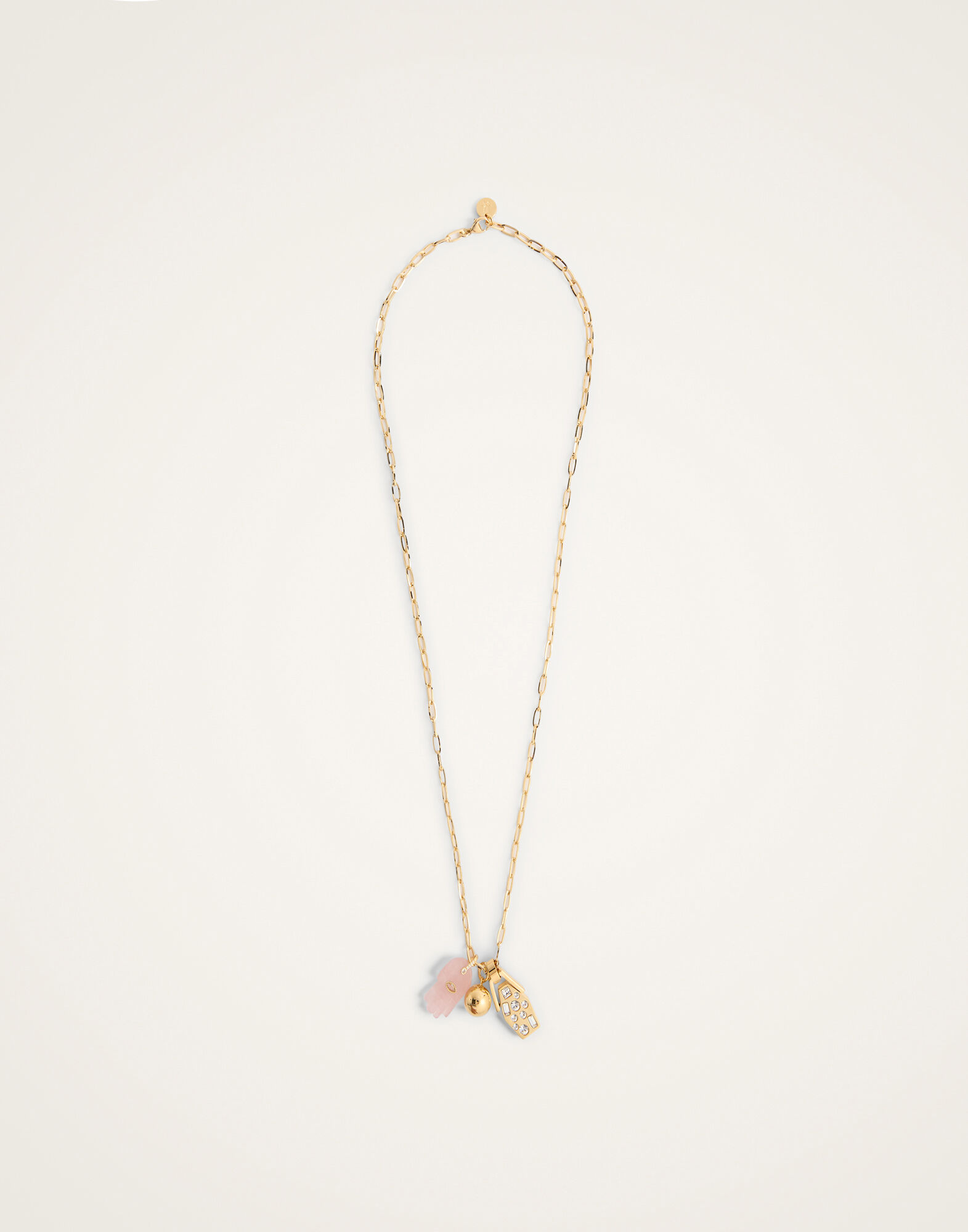 Protection Charm Necklace in 24k Gold Plate & Pink Quartz