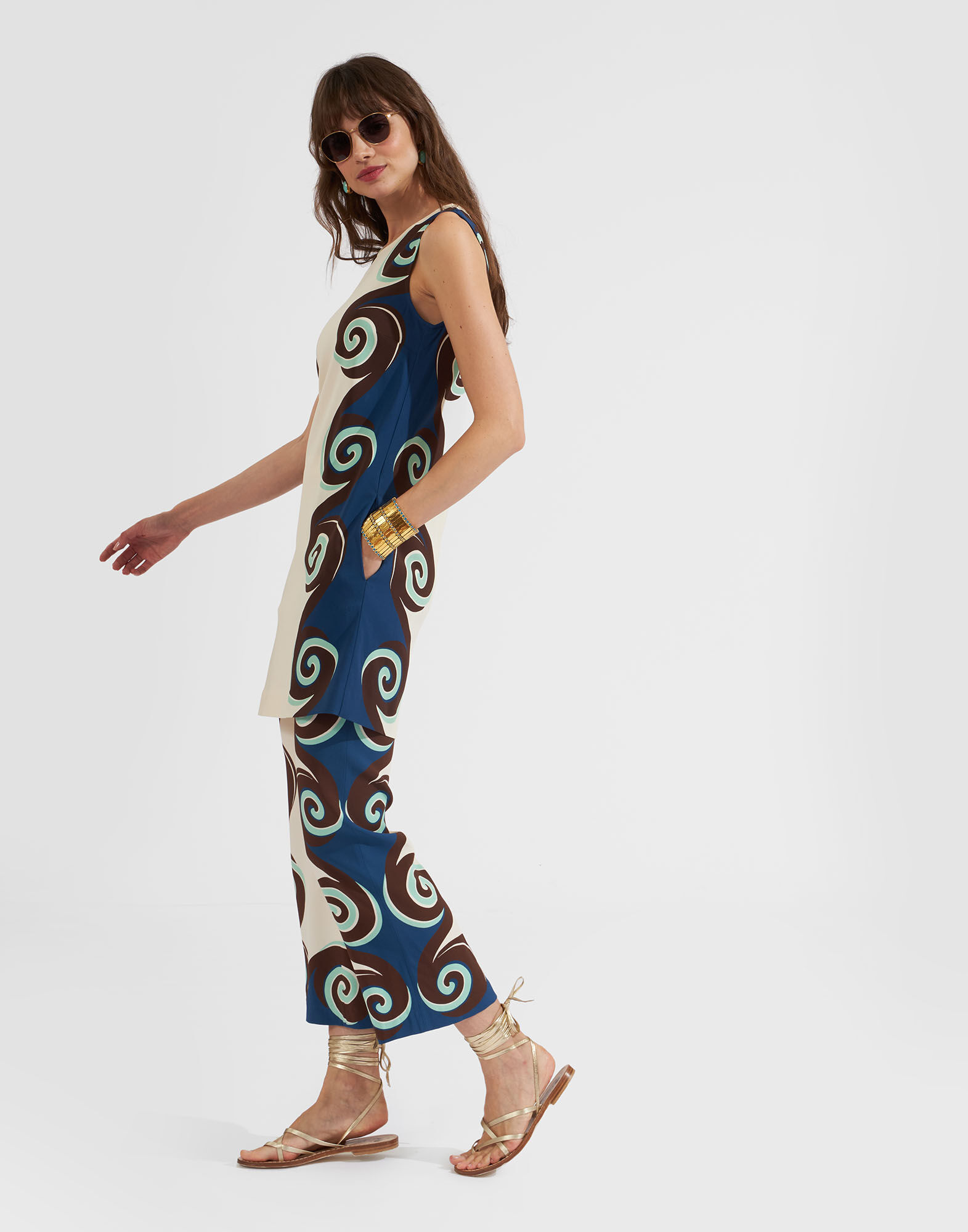 La DoubleJ Stretch Tunic Stucco Plac&eacute;e Ivory TOP0053VIS011STU01WH04