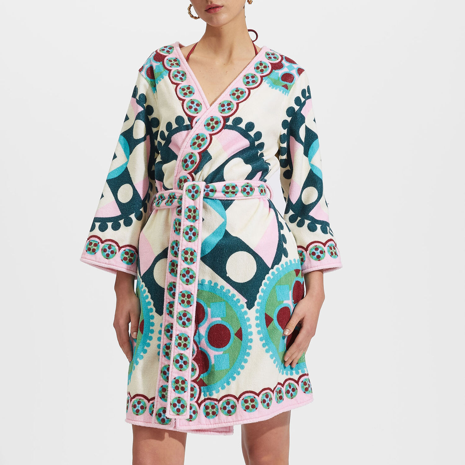 La Doublej Geometric-print Terry Robe In Ruote Placée