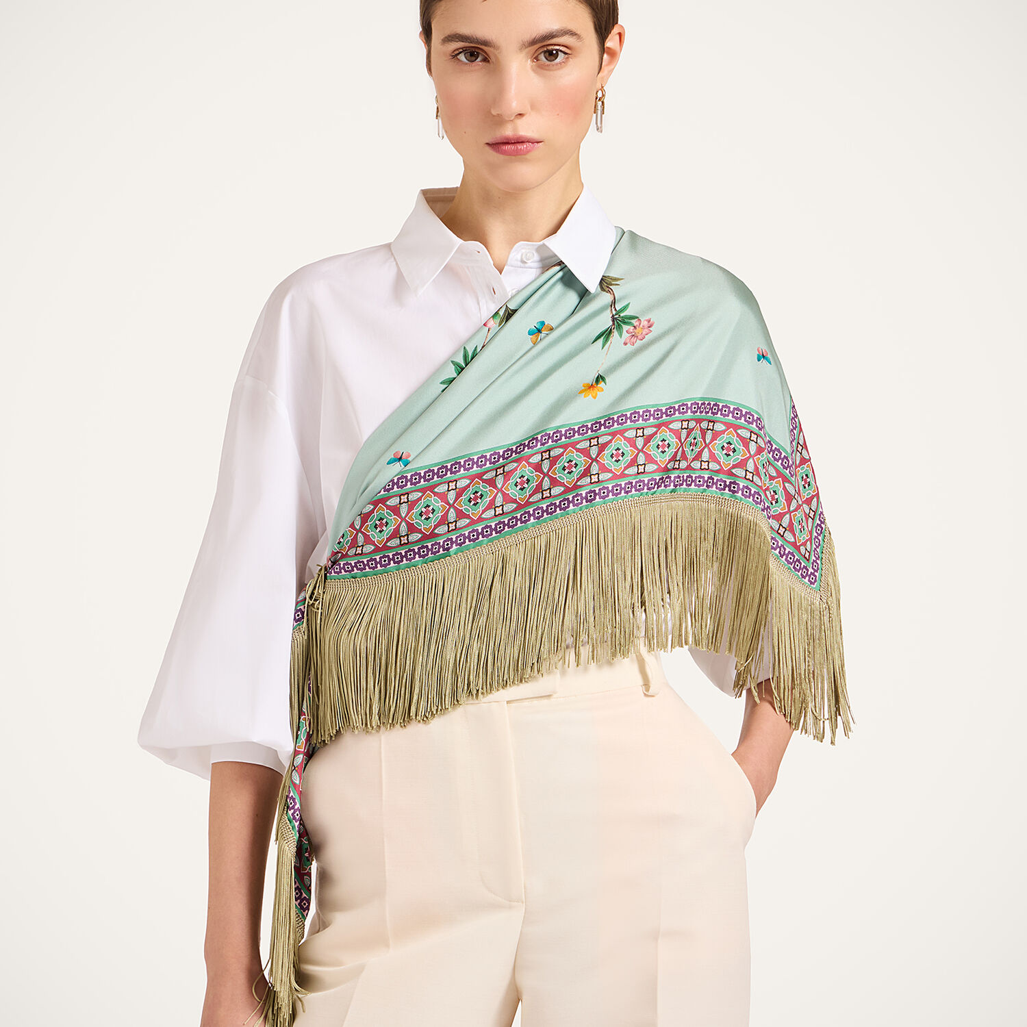  La Doublej The Dorchester, London Women - Reversible Fringe Foulard 90 Zooflora Placée Light Blue One Size 100% Silk 
