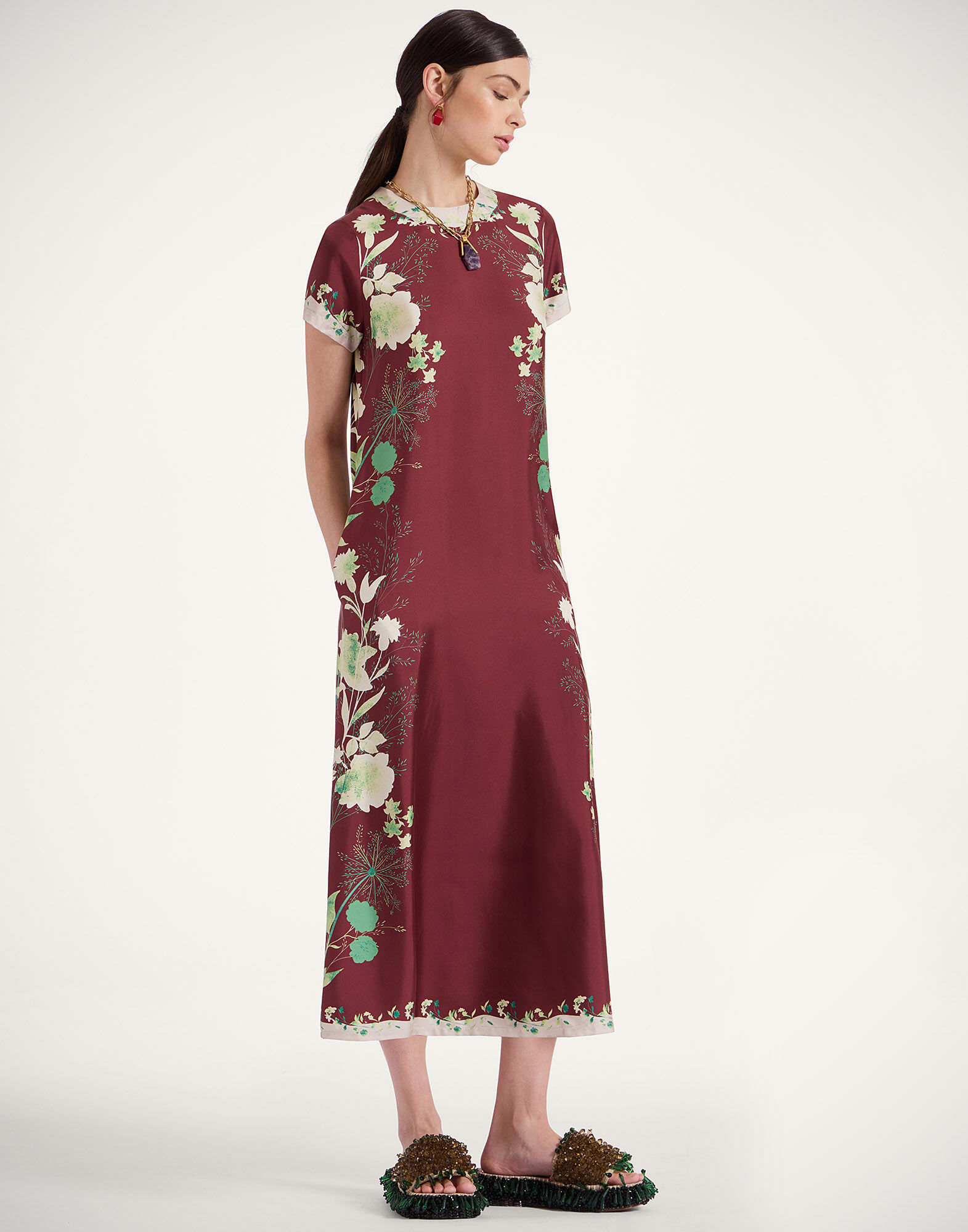 La DoubleJ Swing Dress Woodland Plac&eacute;e Burgundy DRE0128SIL006WOD01RE02