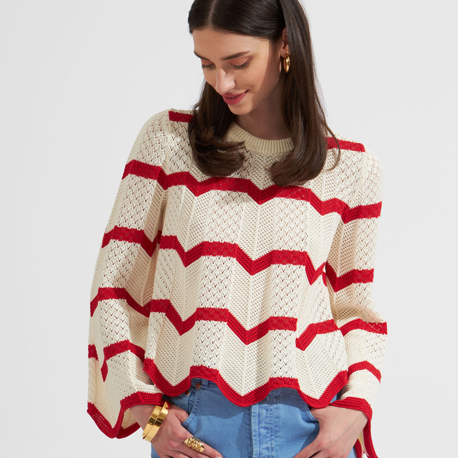 La Doublej Chevron-knit Cropped Jumper In Red